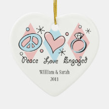 Peace Love Engaged Personalized Ornament