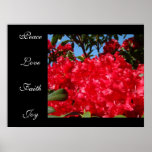 Peace Love Faith Joy art prints Bright Red Floral