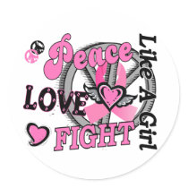 Peace Love Fight Like A Girl 2 Breast Cancer Round Sticker