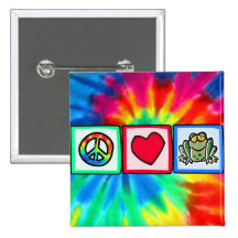 Peace, Love, Frogs Pin