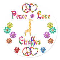 PEACE LOVE GIRAFFES ROUND STICKER