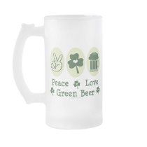 Peace Love Green Beer Frosted Glass Mug