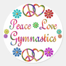 PEACE LOVE GYMNASTICS ROUND STICKERS