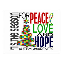 Peace Love Hope Christmas Holiday Autism Postcards