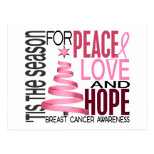 Peace Love Hope Christmas Holiday Breast Cancer Postcards