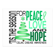 Peace Love Hope Christmas Holiday Celiac Disease Postcards