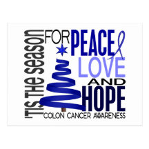 Peace Love Hope Christmas Holiday Colon Cancer Postcard
