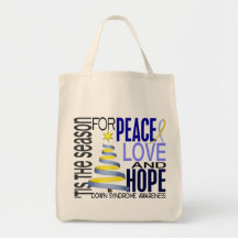 Peace Love Hope Christmas Holiday Down Syndrome Tote Bag