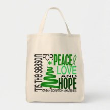 Peace Love Hope Christmas Holiday Organ Donation Tote Bag