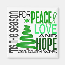 Peace Love Hope Christmas Holiday Organ Donation Magnet