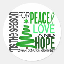 Peace Love Hope Christmas Holiday Organ Donation Sticker