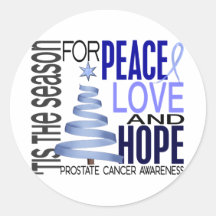 Peace Love Hope Christmas Holiday Prostate Cancer Round Stickers