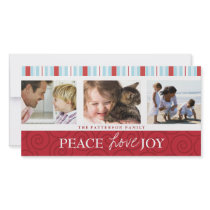 Peace Love Joy Blue & Red Holiday Photo Collage Picture Card