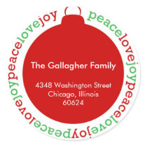 Peace love joy red custom Christmas address label