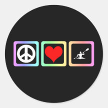 Peace love kayaking round stickers