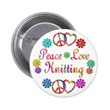 PEACE LOVE KNITTING PINBACK BUTTONS