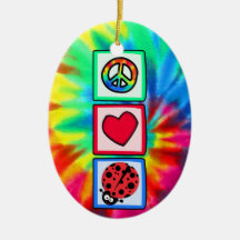 Peace, Love, Ladybugs Christmas Ornament