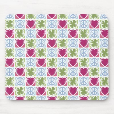 Peace Love Lucky Shamrock Pattern Mousepads by LisaMarieDesign