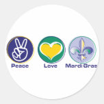 Peace Love Mardi Gras Round Stickers
