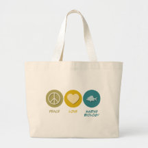 Peace Love Marine Biology Canvas Bags