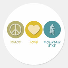 Peace Love Mountain Bike Round Stickers