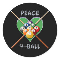 PEACE LOVE NINE BALL ROUND STICKER