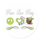 Peace Love Party Round Stickers