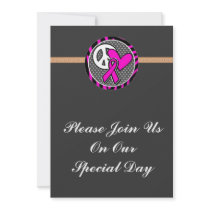 peace love pink awareness ribbon custom invitations