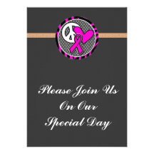 peace love pink awareness ribbon custom invitations