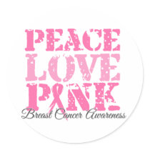Peace Love Pink Round Stickers