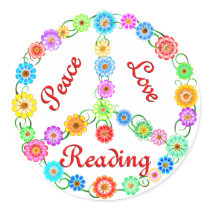Peace Love Reading Round Stickers