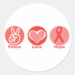 Peace Love Red Ribbon Hope Round Sticker