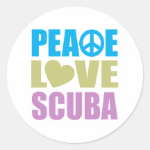Peace Love Scuba Round Stickers
