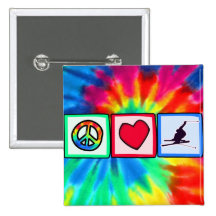 Peace, Love, Snow Skiing Pinback Buttons