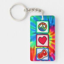 Peace, Love, Steaks Rectangular Acrylic Keychains