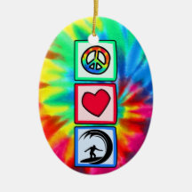 Peace, Love, Surfing Christmas Ornament