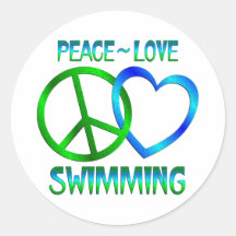 Peace Love SWIMMING Round Sticker