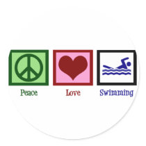 Peace Love Swimming Round Stickers