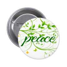 Peace Message Green Floral Background Pinback Button