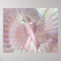 Peace On Angelic Wings Pink Ribbon Poster