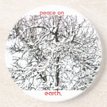 peace on earth tree beverage coasters
