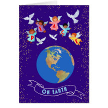 Peace on Earth with Angels and Doves Greeting Card