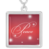PEACE sentiment elegant script red glow keepsake necklaces