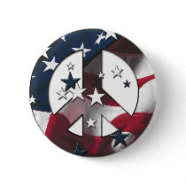 Peace Sign American Stars & Stripes Flag Button