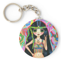 Peace Sign Hippie Girl Keychain