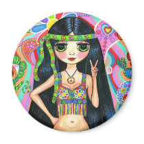 Peace Sign Hippie Girl Magnet