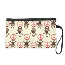 Peace Sign Monkeys Wristlet Clutches