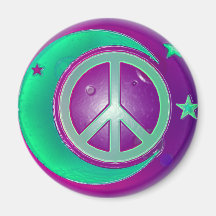 Peace Sign, Moon and 3 Stars Refrigerator Magnets