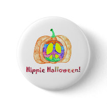 Peace Sign on Pumpkin Hippie Halloween Button