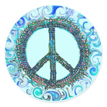 Peace Sign With Blue Waves Round Sticker